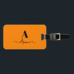 Monogram Custom Name Orange Valentine's Day Gift Luggage Tag<br><div class="desc">Custom name,  initial templates and also personal details like name,  address,  phone number and email all of which you can edit. Designed with attractive solid bright orange colour background with black colour texts,  you can change both the colours if you wish.</div>