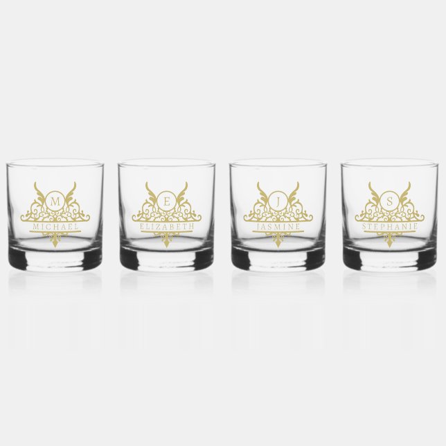 Monogram Custom Name Ornate Personalized Whiskey Glass (Front)