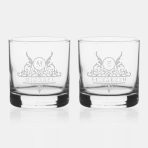 Monogram Custom Name Ornate Personalized Whiskey Glass