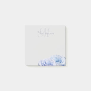 Monogram Custom Name Pastel Lilac Blue Roses Grey Post-it Notes