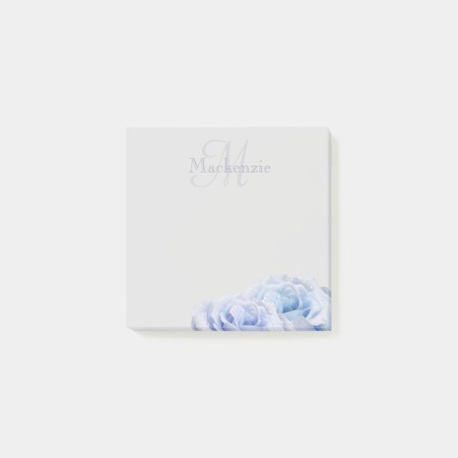 Monogram Custom Name Pastel Lilac Blue Roses Grey Post-it Notes (Front)