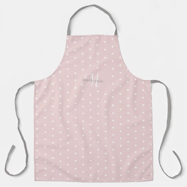 Monogram Custom Name Pink Grey White Polka Dots Apron (Front)