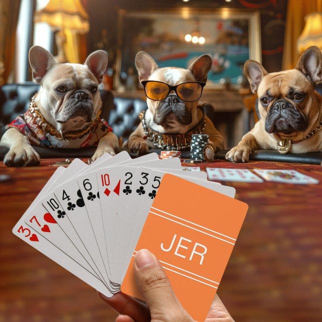 Monogram Custom Personalized Modern Initial Orange Playing Cards (Creator Uploaded)