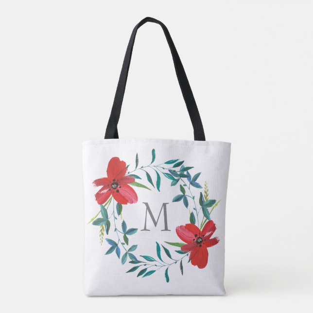 monogram custom personalized painted flower tote (Back)