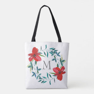 monogram custom personalized painted flower tote bag
