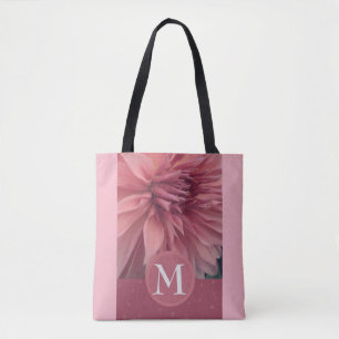 monogram custom personalized pink flower art tote bag