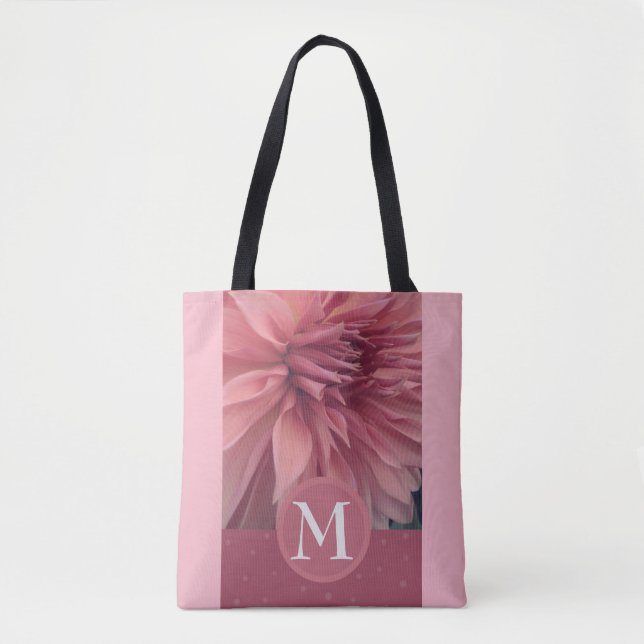 monogram custom personalized pink flower art  tote bag (Front)