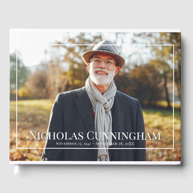 Monogram Custom Photo on White Frame Memorial Guest Book (Front)