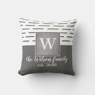 monogram custom pillow gray and white
