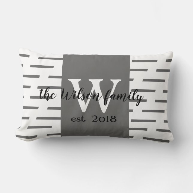 monogram custom pillow grey and white modern (Front)