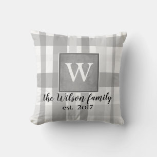 monogram custom pillow grey and white plaid