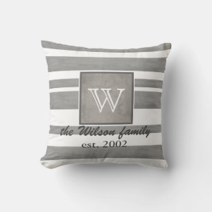 monogram custom pillow grey and white stripes