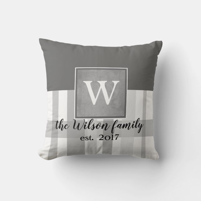 monogram custom pillow sepia and white stripes (Front)