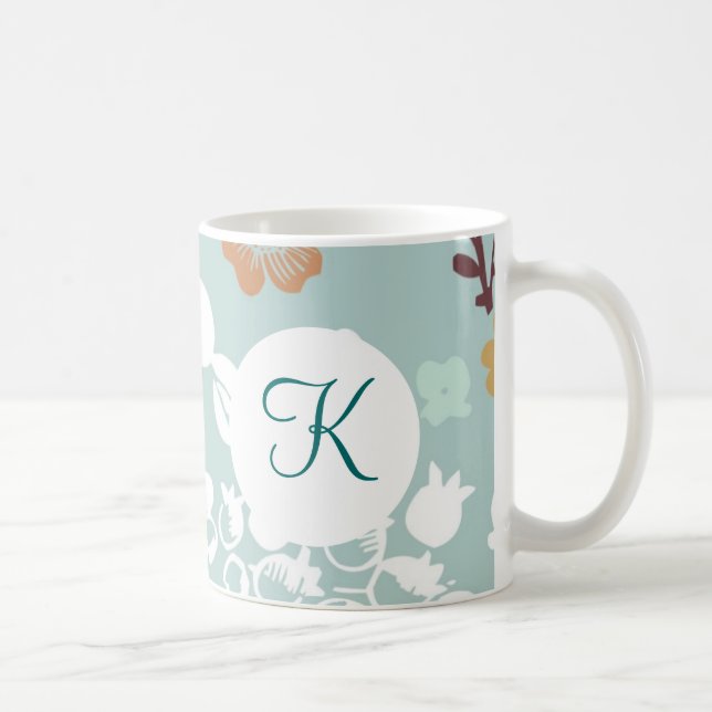 Monogram Custom Printed Coffee Mug Blue Flowers (Right)