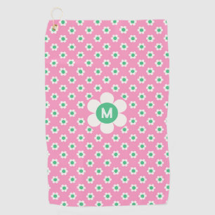 Monogram Custom Retro Daisies Pink and Green Golf  Golf Towel