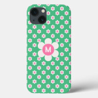 Monogram Custom Retro Daisies Pink and Green Sherp