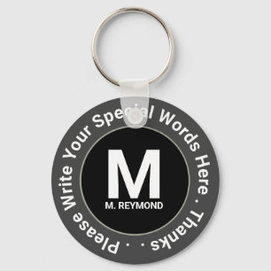 monogram & custom text on b&w nice promo keychain