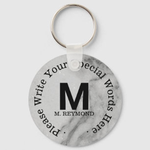 monogram + custom text on promotional keychain