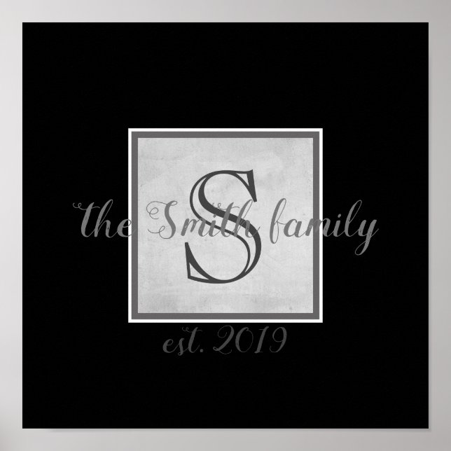 monogram custom wall art gray and black modern (Front)