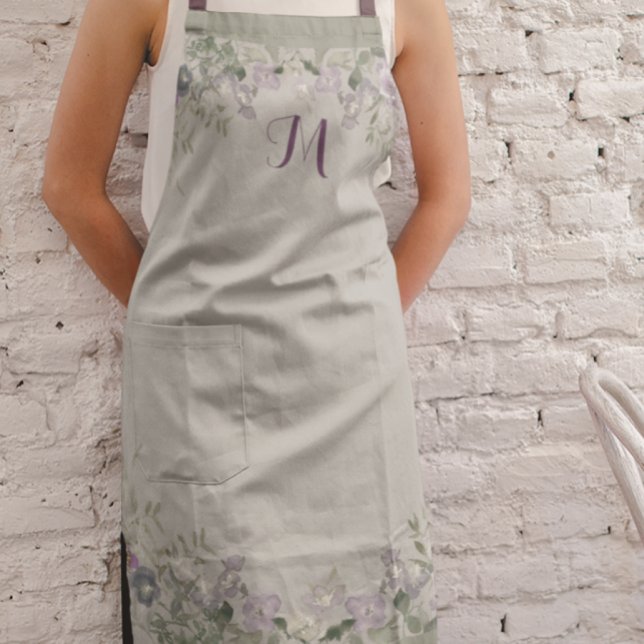 Monogram Custom Watercolor Floral  Apron (Creator Uploaded)