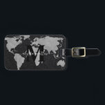 Monogram Custom World Map Black Glitter Custom  Luggage Tag<br><div class="desc">Monogram Custom World Map Black Glitter Custom</div>