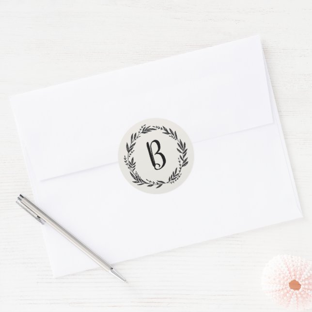 Monogram Custom Wreath Harvest Classic Round Sticker (Envelope)