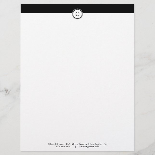 Monogram Customizable Alphabet Black Letterhead (Front)
