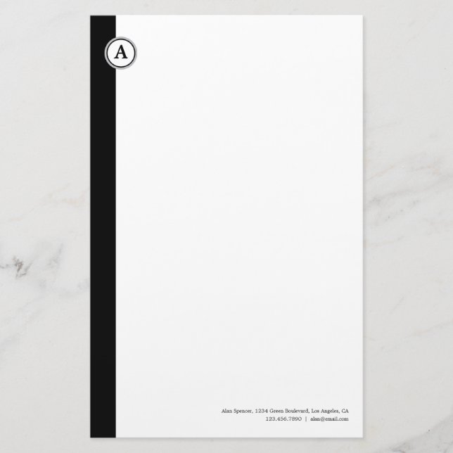 Monogram Customizable Black Stationery (Front)