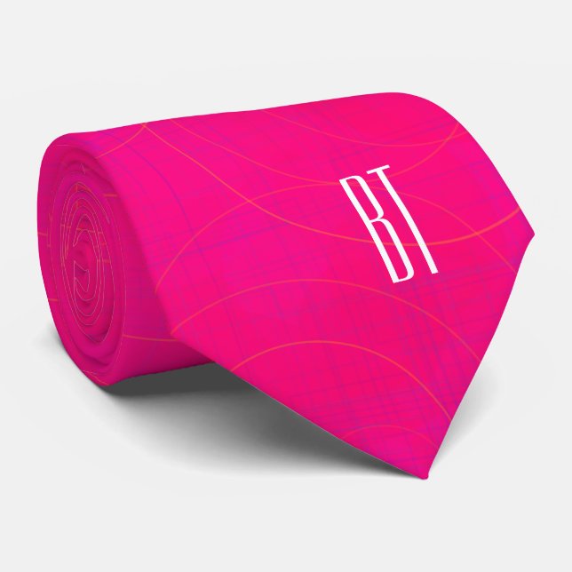 Monogram Customizable Modern Abstract Pink  Tie (Rolled)