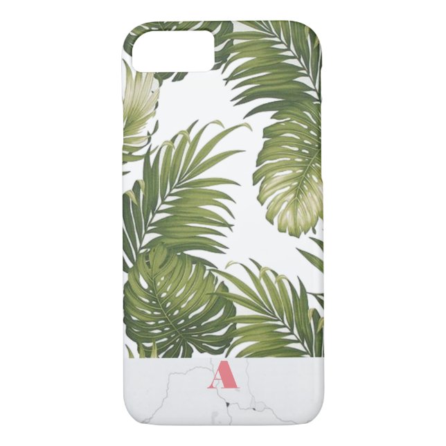 Monogram Customizable Palm Tree Marble Initial Case-Mate iPhone Case (Back)
