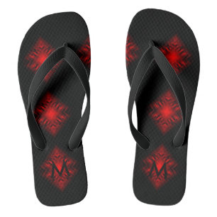 Monogram Customizable Red/Black Cool Cute Unique Flip Flops