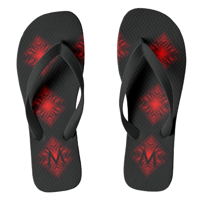 Monogram Customizable Red/Black Cool Cute Unique Flip Flops (Footbed)