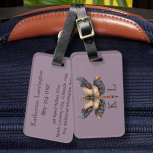 Monogram Customize Personal Info Dragonfly Luggage Tag