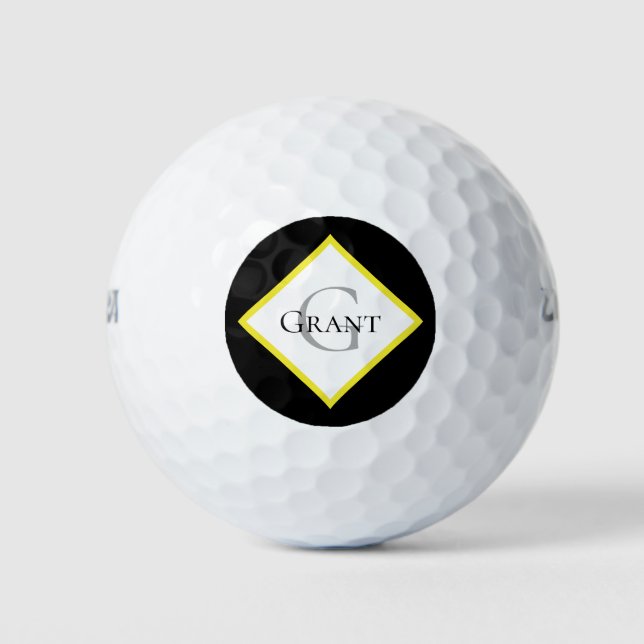Monogram Customized Black Yellow Golf Balls (Front)
