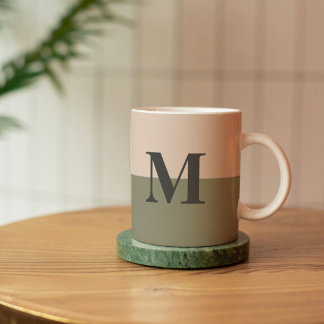 Monogram Customized Blush Pink Sage Green Coffee Mug