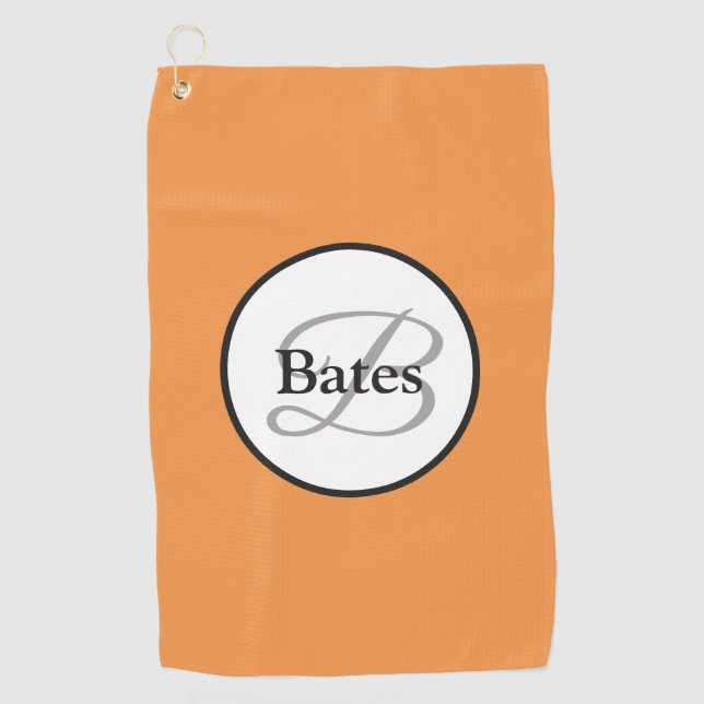 Monogram Customized Orange White Golf Towel (Front)