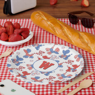 Monogram Cute 4th of July Balloon Dogs Paper Plate
