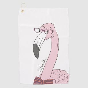 Monogram Cute and Funny Flamingo Hipster Golf Towel