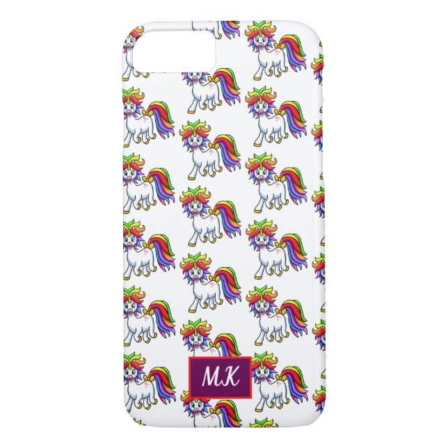 Monogram Cute Baby Unicorn Rainbow Hair Case-Mate iPhone Case (Back)