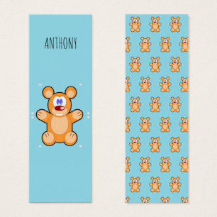 Monogram cute brown teddy bear blue bookmark