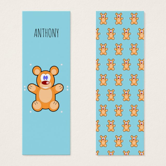 Monogram cute brown teddy bear blue bookmark (Front & Back)