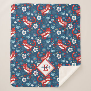 Monogram Cute Cat Pattern Sherpa Blanket