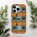 Monogram Cute Cats Knitted Girly Personalized iPhone 16 Pro Case<br><div class="desc">Monoram Cute Cats Knitted Girly Personalized iPhone 16 Pro Cases features cute cats peeping through an orange and blue kintted pattern. Personalized with your custom monogram. Perfect as a gift for cat lovers for Christmas,  birthday,  holidays and more. Designed by ©2024 Evco Studio www.zazzle.com/store/evcostudio</div>