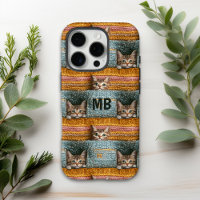 Monogram Cute Cats Knitted Girly Personalized