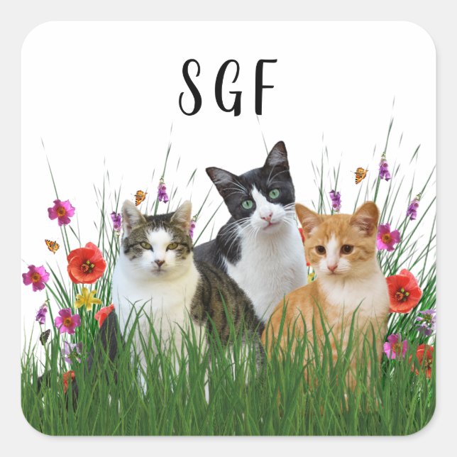 Monogram Cute Cats Sticker (Front)