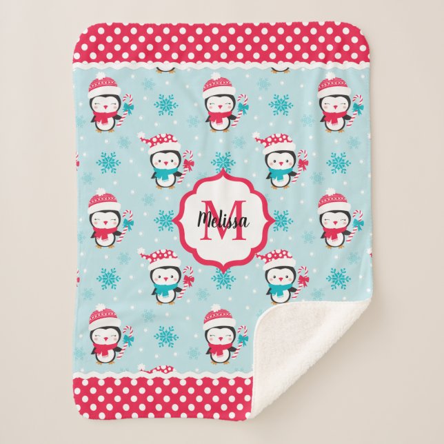 Monogram Cute Christmas Holiday Sherpa Blanket (Front)
