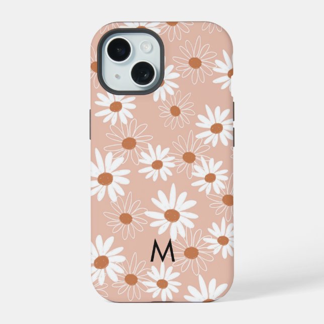 Monogram Cute Daisy Pattern iPhone 15 Case (Back)