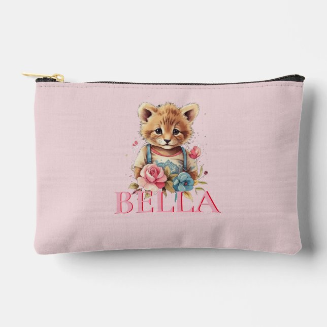 Monogram Cute floral Pink Modern Minimalist  Accessory Pouch (Front)