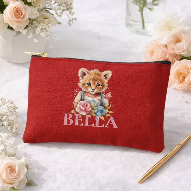 Monogram Cute floral red Modern Minimalist  Accessory Pouch (Creator Uploaded)