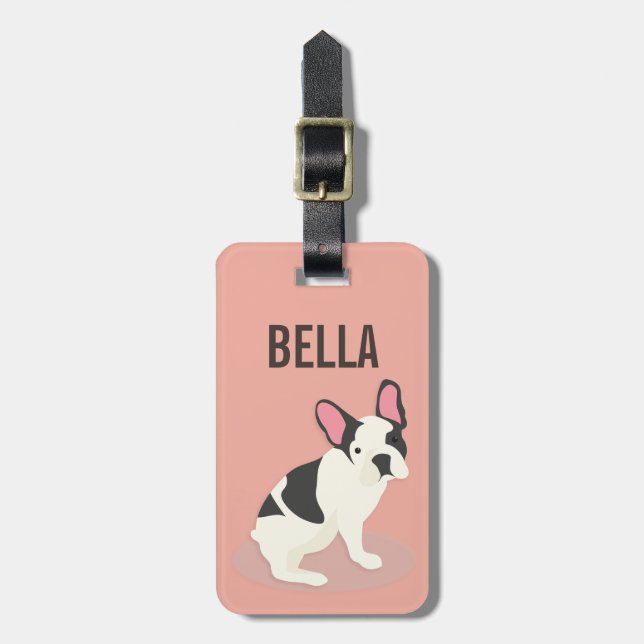 Monogram. Cute French Bulldog. Luggage Tag (Front Vertical)